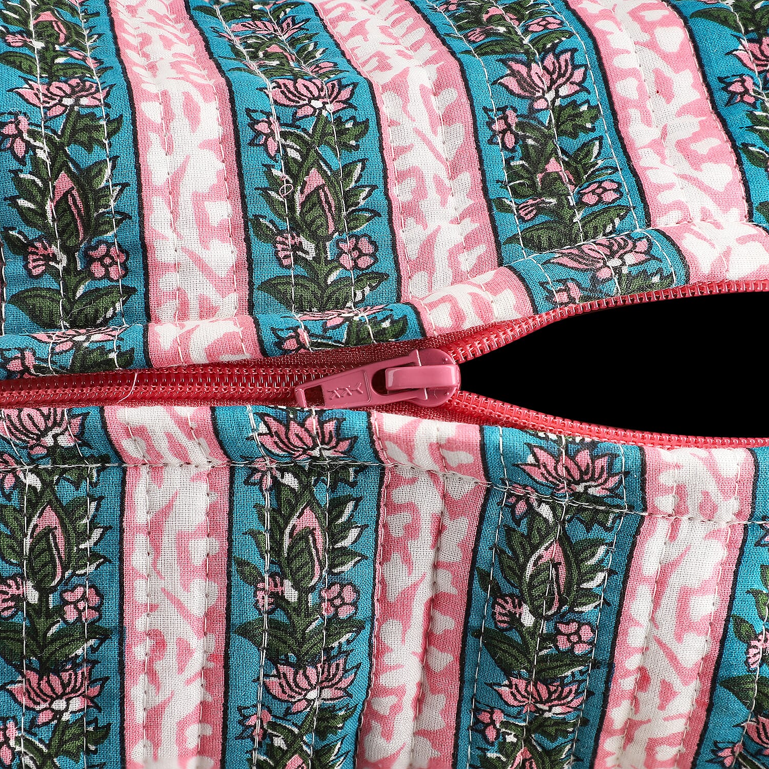 Set of 4- Floral & Stripe Quilted Fabric Cosmetic Pouches - Pink, Blue & Green