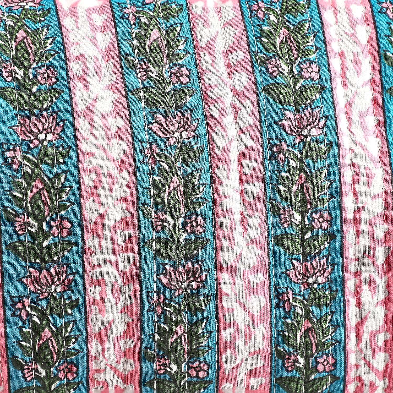 Set of 4- Floral & Stripe Quilted Fabric Cosmetic Pouches - Pink, Blue & Green