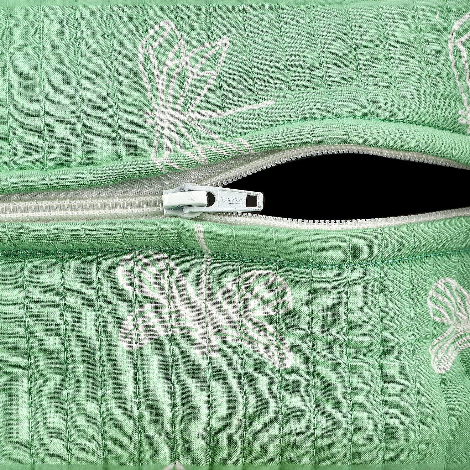 Set of 4- Cotton Hand - Block Insect Print Quilted Fabric Cosmetic Pouches - Green