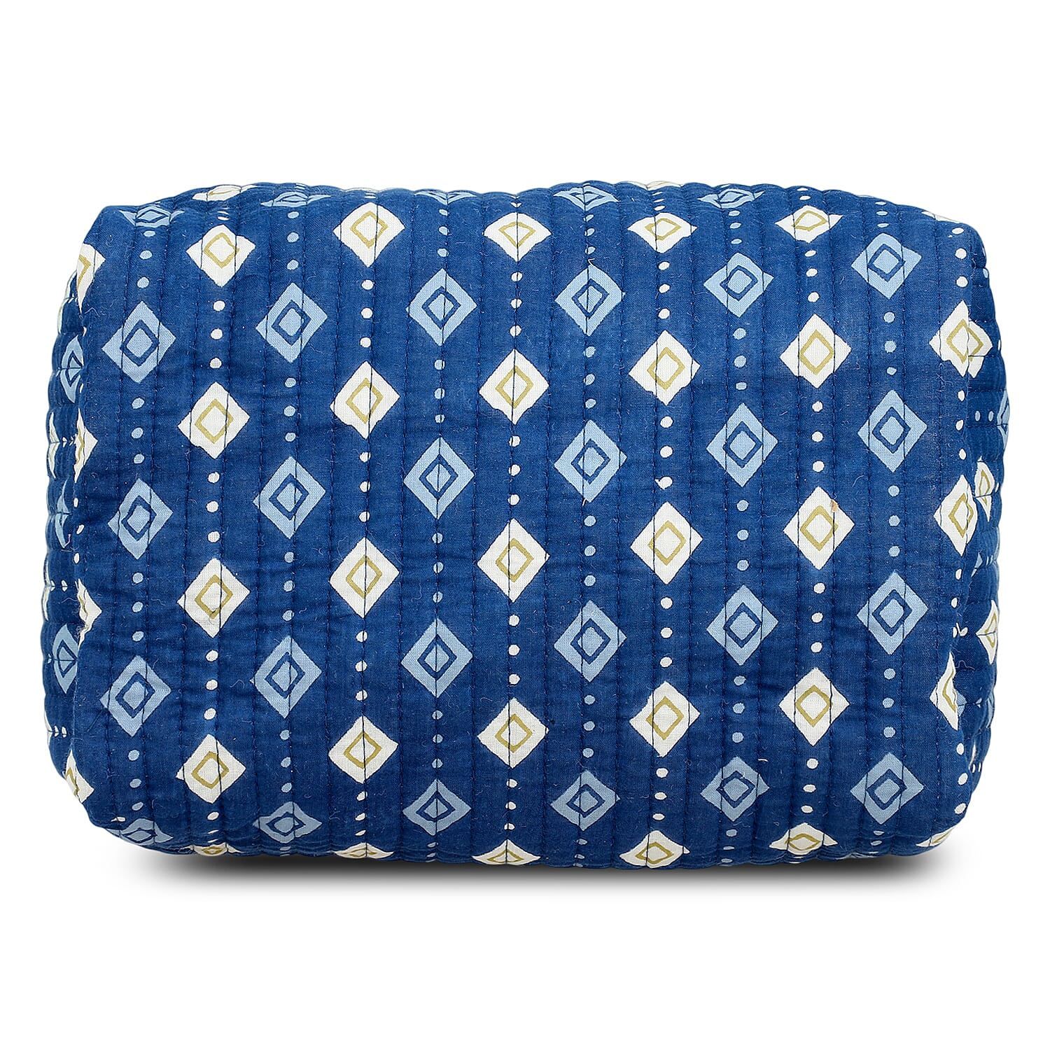 Set of 4- Geometric Diamond Pattern Quilted Fabric Cosmetic Pouches - Dark Blue
