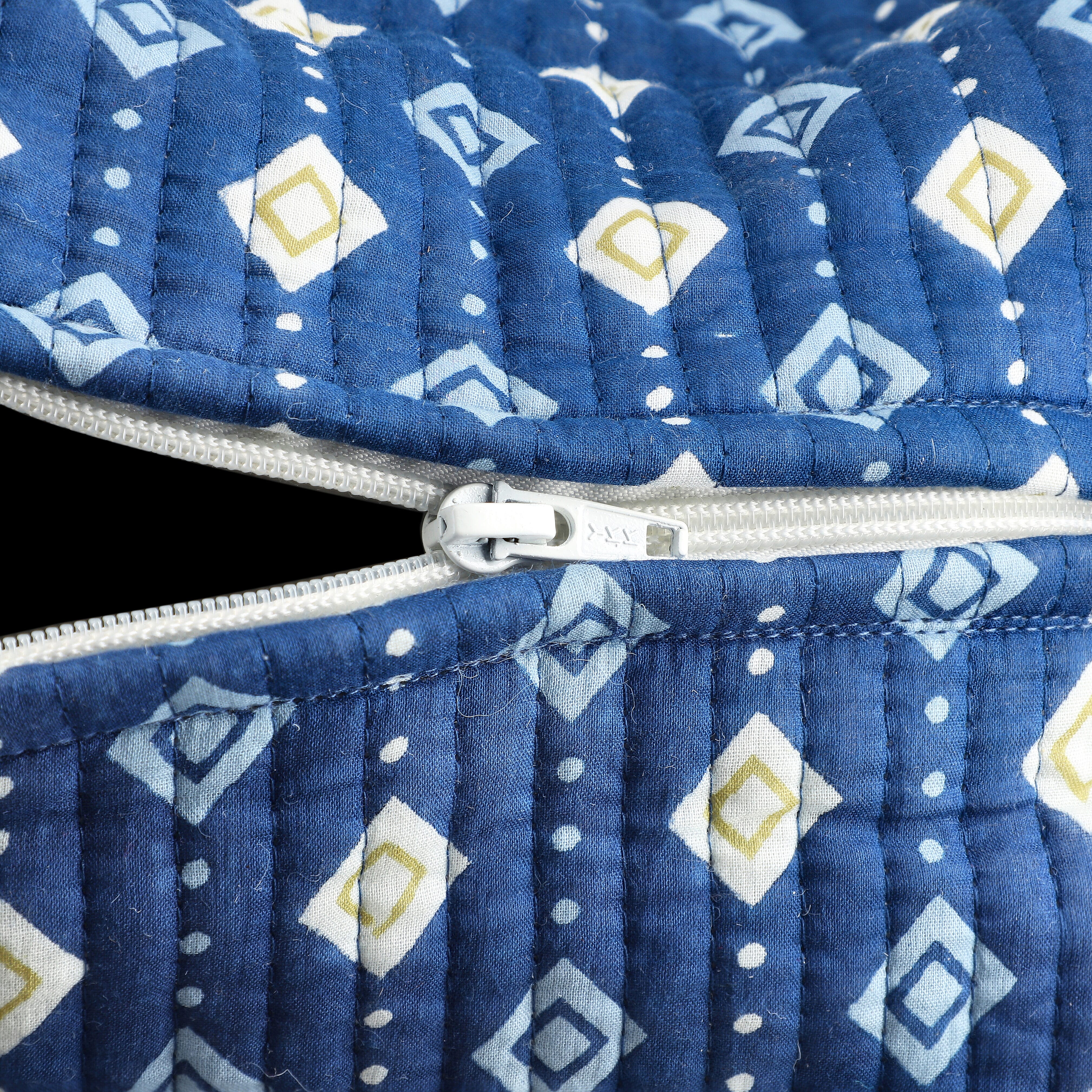 Set of 4- Geometric Diamond Pattern Quilted Fabric Cosmetic Pouches - Dark Blue