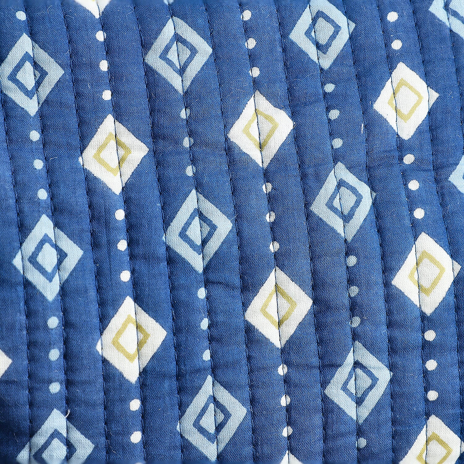 Set of 4- Geometric Diamond Pattern Quilted Fabric Cosmetic Pouches - Dark Blue