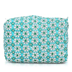 Set of 4- Floral Pattern Quilted Fabric Cosmetic Pouches - Navy & Purple