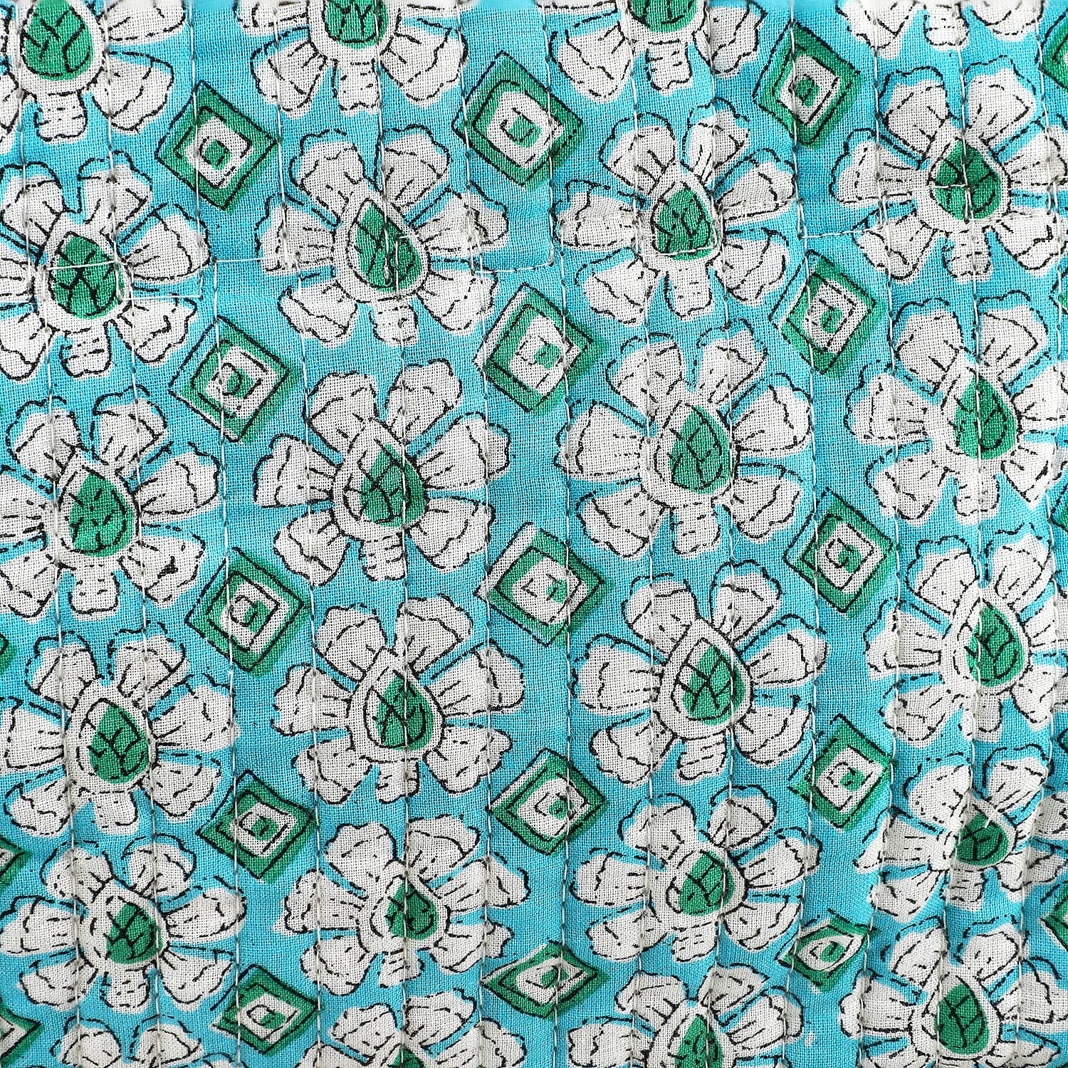 Set of 4- Floral Print Quilted Fabric Cosmetic Pouches - Turquoise Green & White Set of 4- Floral Print Quilted Fabric Cosmetic Pouches - Turquoise Green & White