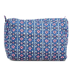 Set of 4- Floral Pattern Quilted Fabric Cosmetic Pouches - Navy & Purple