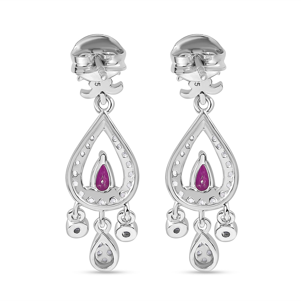 Radiant Ember Garnet & White Zircon Dangling Earring with Push Back in Rhodium Overlay Sterling Silver 1.18 Ct. Radiant Ember Garnet & White Zircon Dangling Earring with Push Back in Rhodium Overlay Sterling Silver 1.18 Ct.