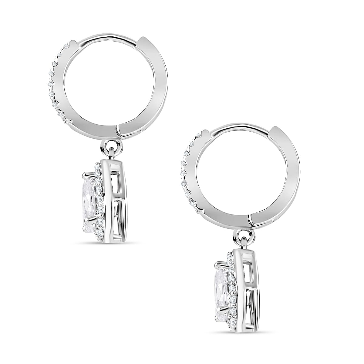 RADIANTA Premium Moissanite - GRA Certified (VVS1-D) Moissanite Earring with Hoop in Rhodium Overlay Sterling Silver 1.22 Ct.