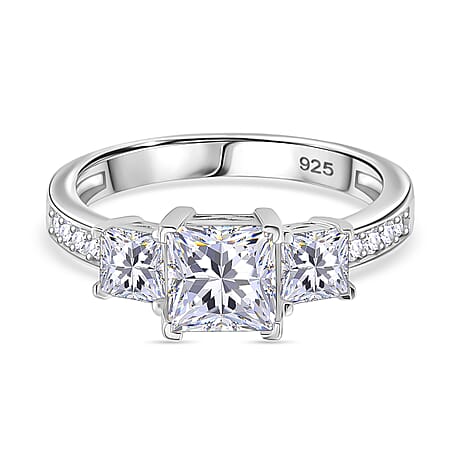RADIANTA Premium D Colour VVS1 Moissanite GRA Certified Moissanite Ring in Rhodium Overlay Sterling Silver 2.00 Ct.