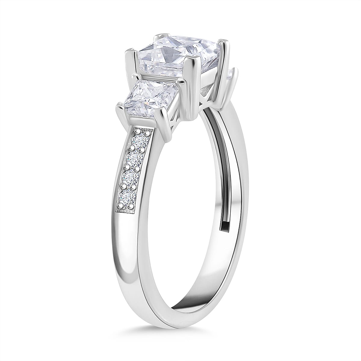 RADIANTA Premium D Colour VVS1 Moissanite GRA Certified Moissanite Ring in Rhodium Overlay Sterling Silver 2.00 Ct.