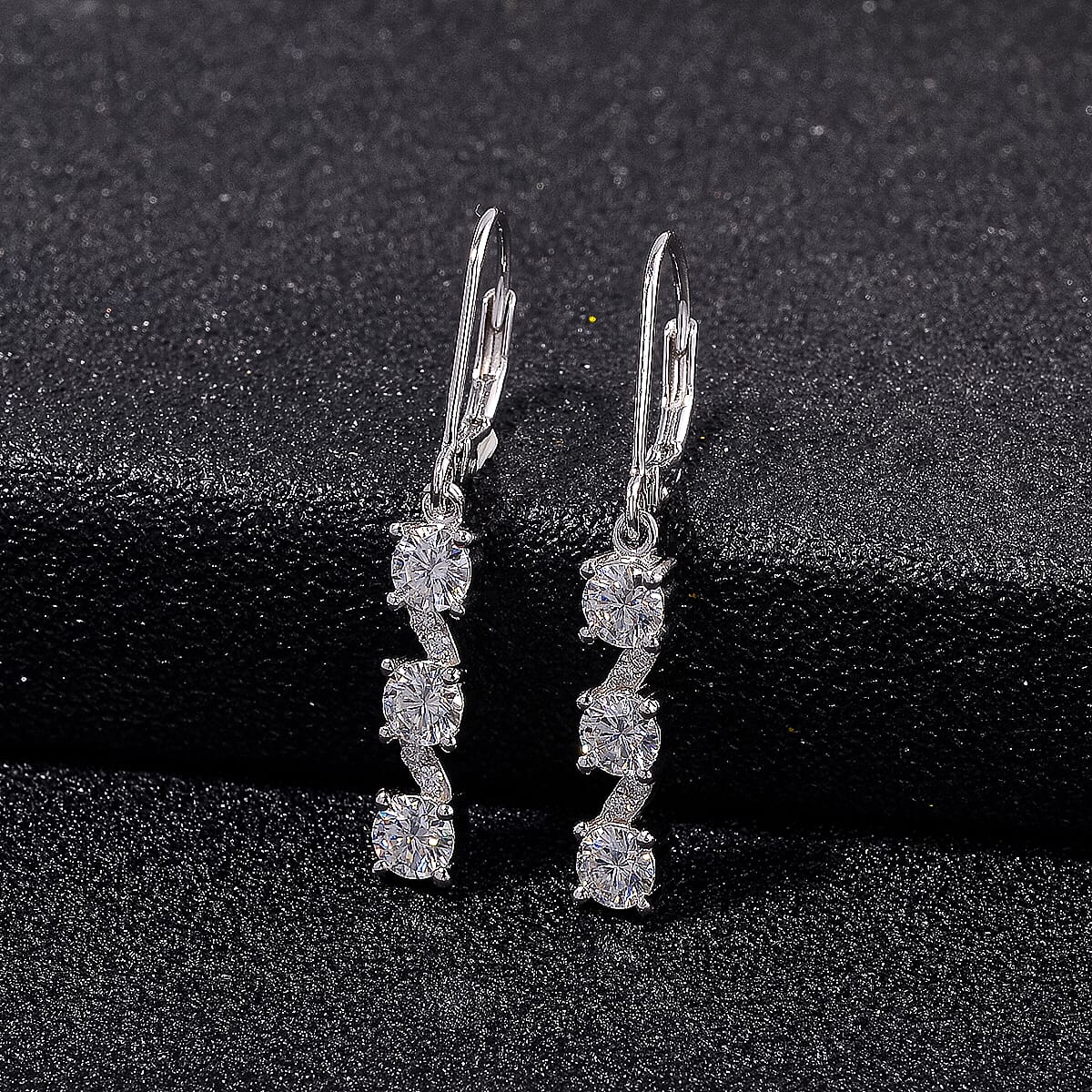RADIANTA (VVS-1D) GRA Certified Moissanite Earring with Lever Back in Rhodium Overlay Sterling Silver 1.85 Ct.