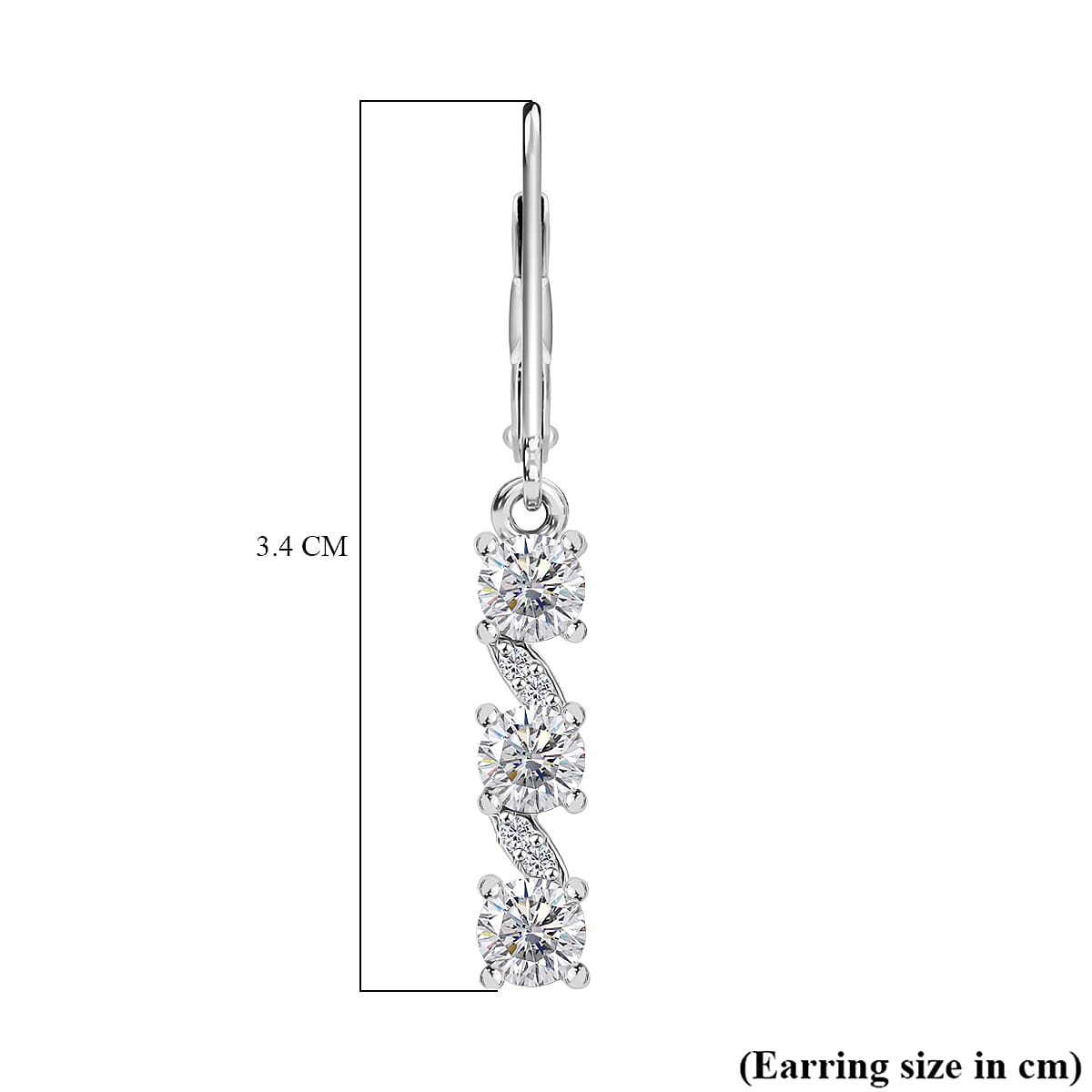 RADIANTA (VVS-1D) GRA Certified Moissanite Earring with Lever Back in Rhodium Overlay Sterling Silver 1.85 Ct.
