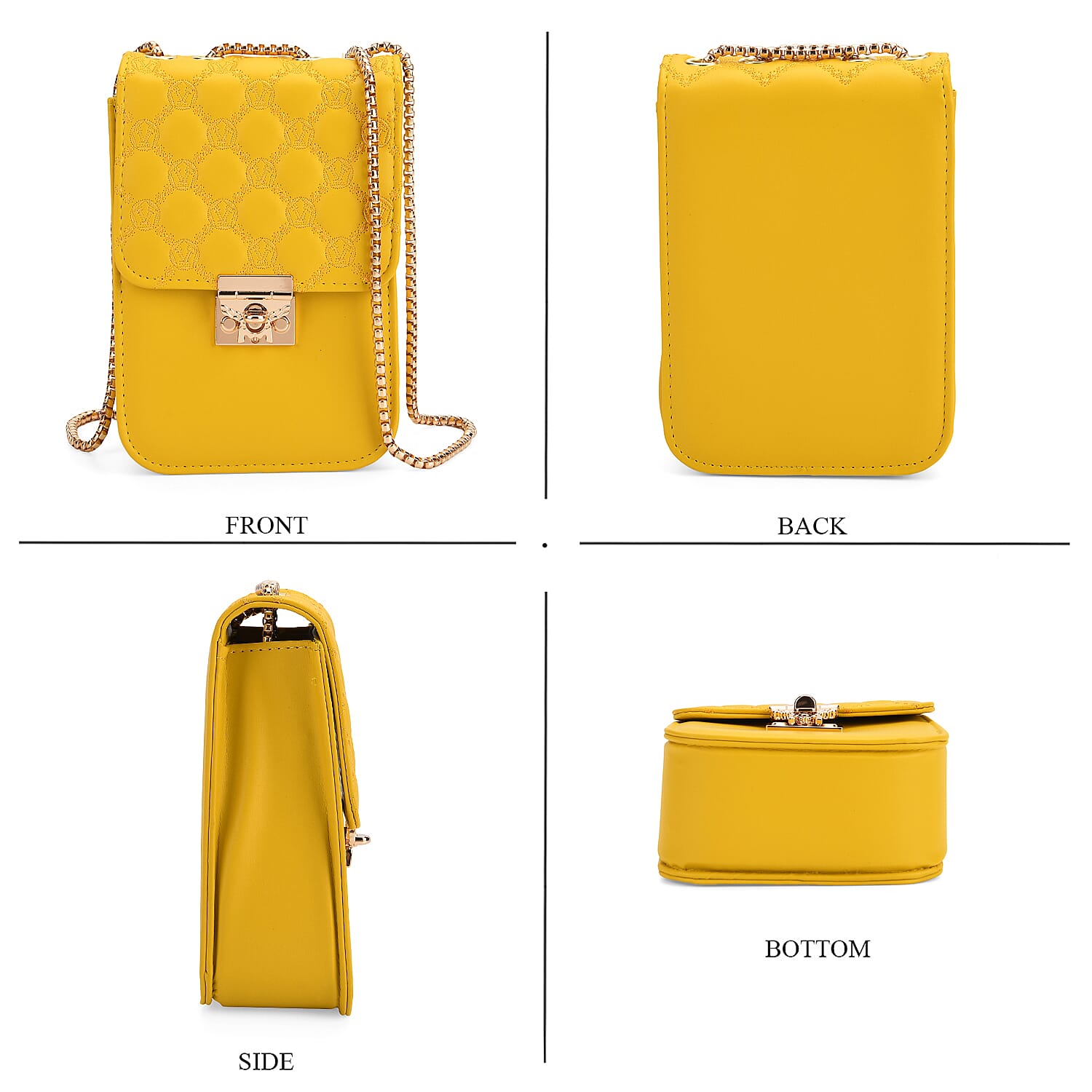 Elegant Monogram Quilted Phone Bag with Matching Clutch Card Holder - Yellow