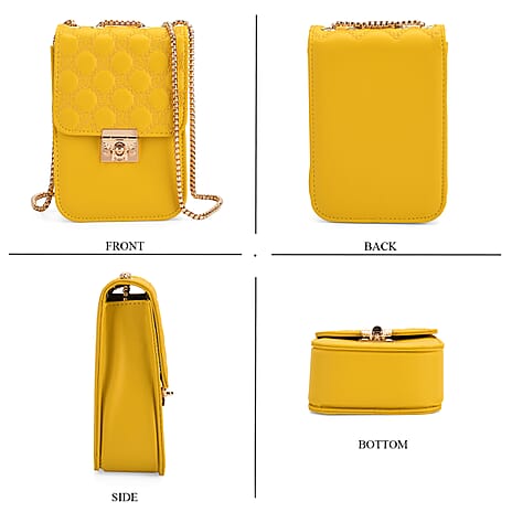 Elegant Monogram Quilted Phone Bag with Matching Clutch Card Holder - Yellow