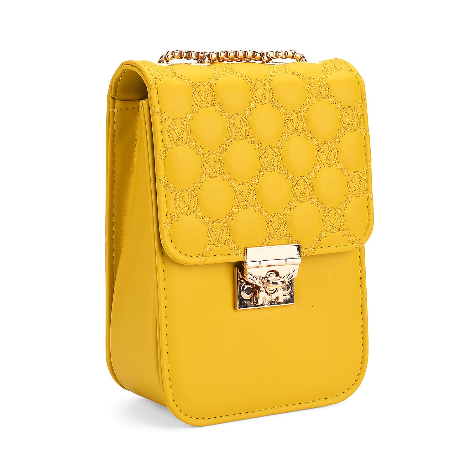 Elegant Monogram Quilted Phone Bag with Matching Clutch Card Holder - Yellow