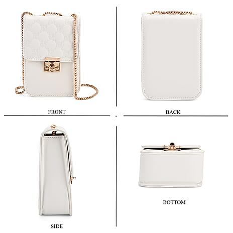 Elegant Monogram Quilted Phone Bag with Matching Clutch Card Holder - White