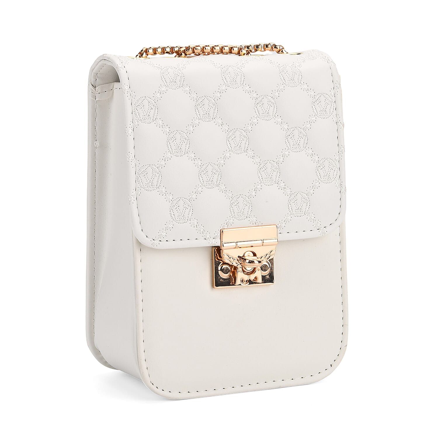 Elegant Monogram Quilted Phone Bag with Matching Clutch Card Holder - White