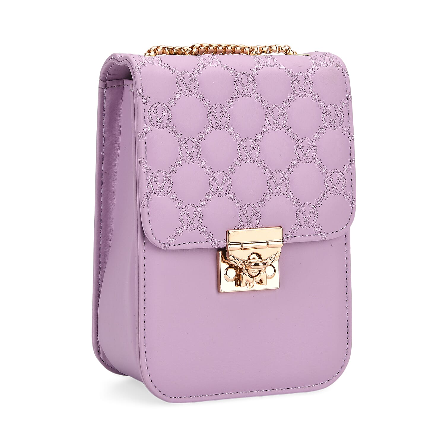 Elegant Monogram Quilted Phone Bag with Matching Clutch Card Holder - Light Purple