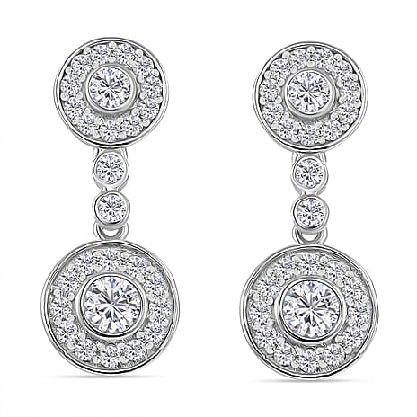RADIANTA Premium Moissanite - GRA Certified Dangling Earring with Push Back in Rhodium Overlay Sterling Silver 1.45 Ct.