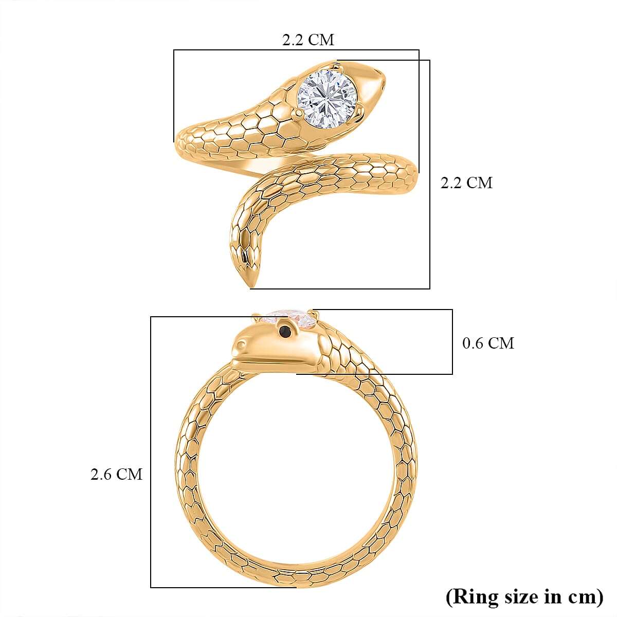RADIANTA Premium Moissanite GRA Certified (VVS1-D) Serpent Ring in 18K Vermeil Yellow Gold Plated Sterling Silver RADIANTA Premium Moissanite GRA Certified (VVS1-D) Serpent Ring in 18K Vermeil Yellow Gold Plated Sterling Silver