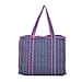 Quilted Fabric Flower Pattern Tote Bag with Zipper Closure - Navy & Purple