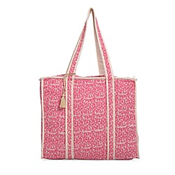 Quilted Fabric Stripe Pattern Tote Bag with Zipper Closure - White & Blue