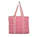 Quilted Fabric Flower Pattern Tote Bag with Zipper Closure - Navy & Purple