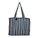 Quilted Fabric Flower Pattern Tote Bag with Zipper Closure - Navy & Purple
