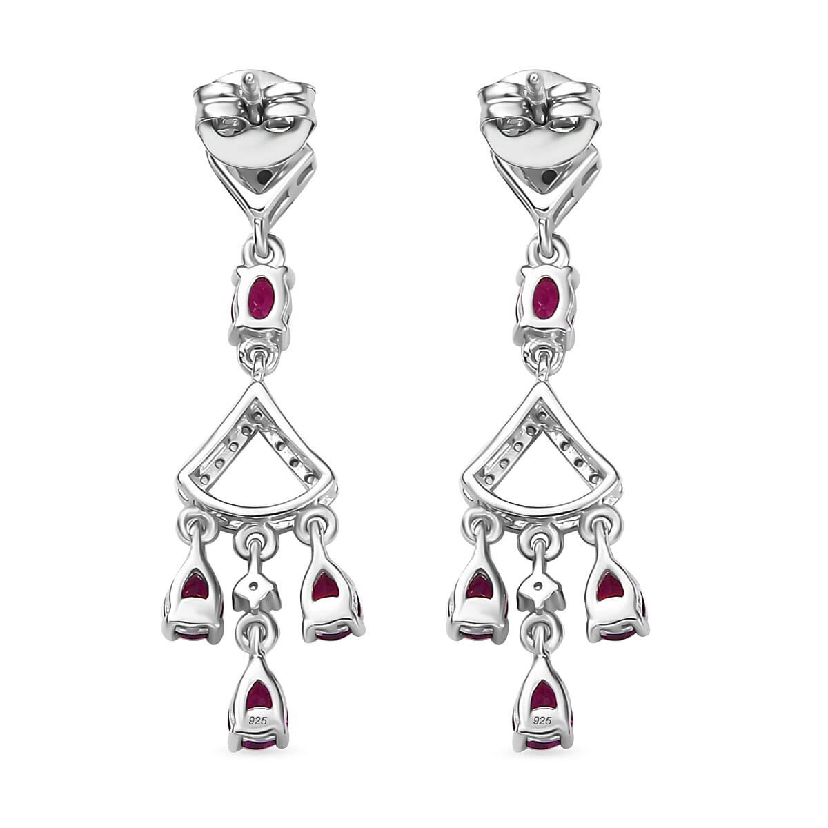 Radiant Ember Garnet & White Zircon Dangling Earring with Push Back in Rhodium Overlay Sterling Silver 2.08 Ct. Radiant Ember Garnet & White Zircon Dangling Earring with Push Back in Rhodium Overlay Sterling Silver 2.08 Ct.