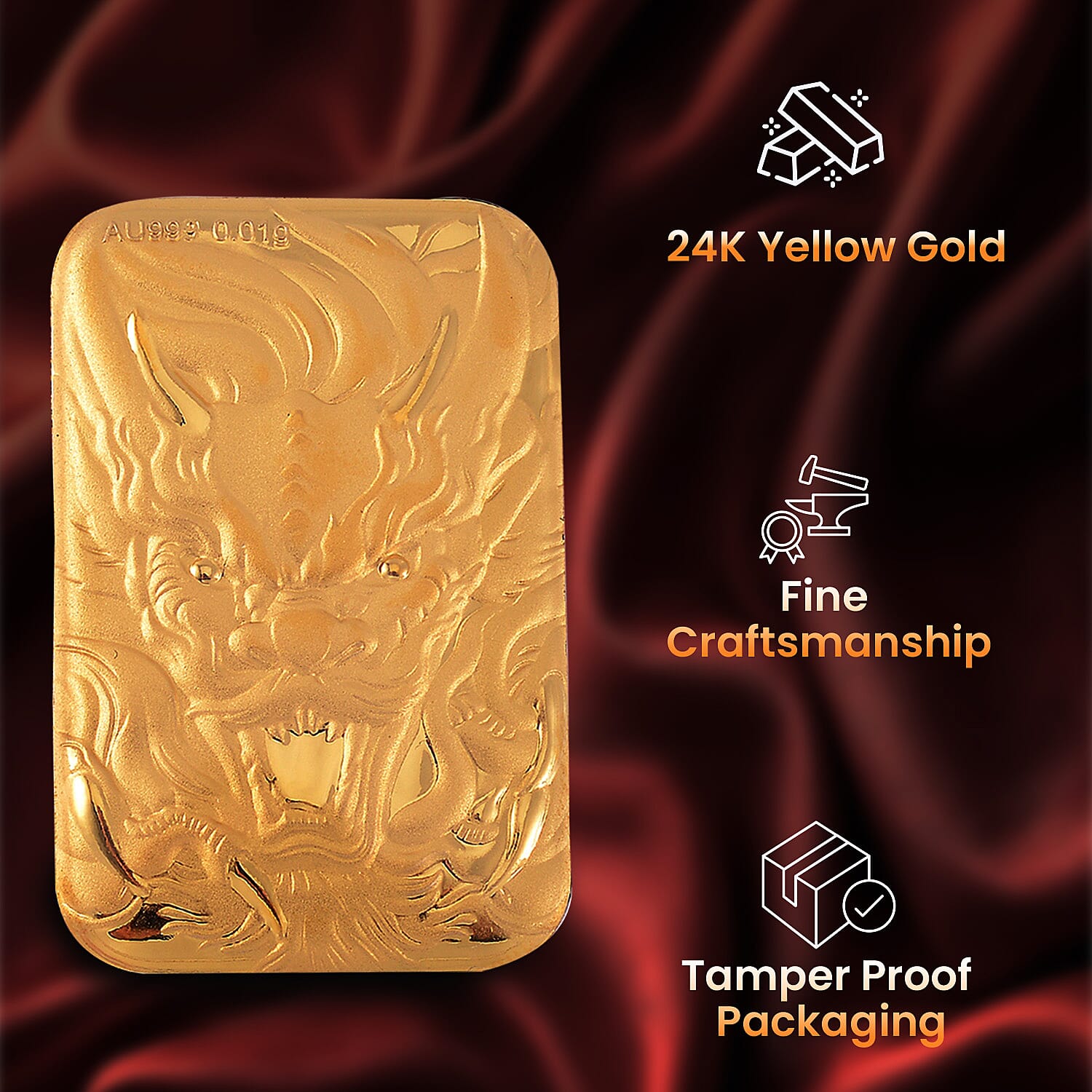 Biggest Gold Deal- 24K Yellow Gold Dragon Face Bar