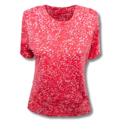 Anamor Speckled Print Round Neck Top With Tab Sleeves (Size XXL) - Coral