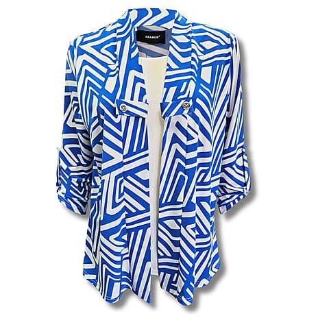 Anamor Zig Zag Print 2-in-1 Cardigan-Top (Size L) - Blue