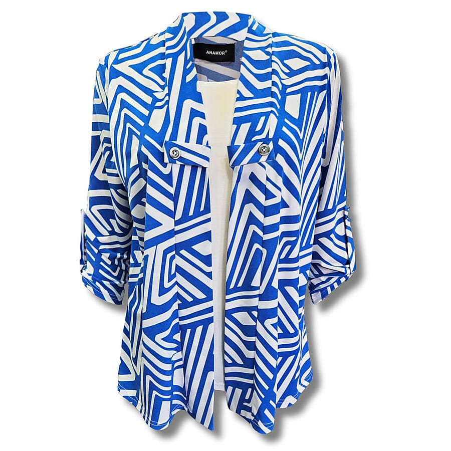 Anamor Zig Zag Print 2-in-1 Cardigan-Top (Size L) - Blue