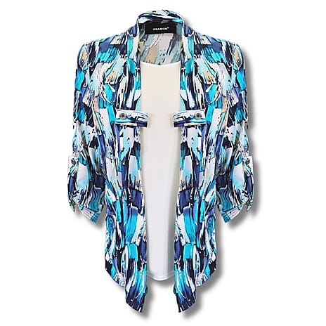 Anamor Aqua Abstract Print 2-in-1 Cardigan-Top (Size L) - Navy