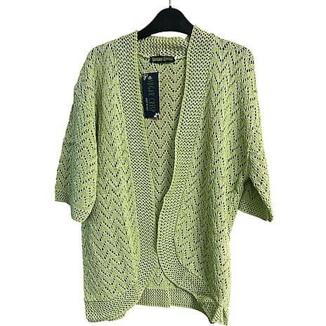 Sugar Crisp Cotton Open Knit Short Sleeve Bolero Cardigan (Size M) - Lime