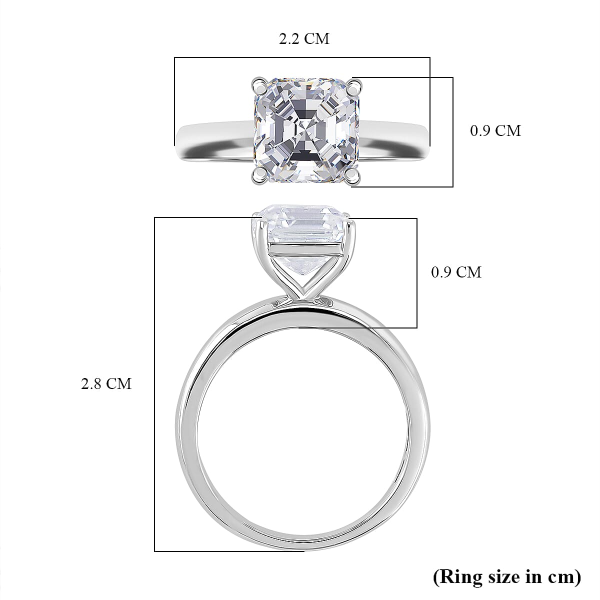 Radianta - GRA Certified (VVS1-D) PREMIUM Moissanite Ring in Rhodium Overlay Sterling Silver 3.00 Ct.