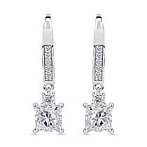 RADIANTA GRA Certified 1.80 Ct. Moissanite Dangling Earring with Hook in Rhodium Overlay Sterling Silver (D-VVS1)