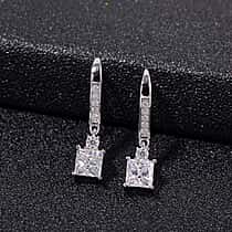 RADIANTA GRA Certified 1.80 Ct. Moissanite Dangling Earring with Hook in Rhodium Overlay Sterling Silver (D-VVS1)