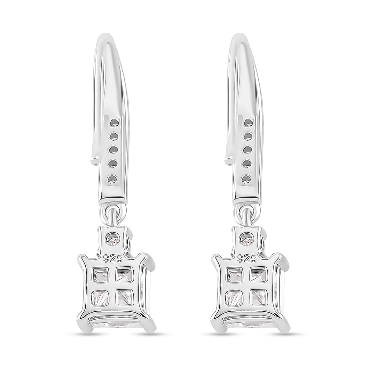 RADIANTA Premium Moissanite - GRA Certified Earring with Hook in Rhodium Overlay Sterling Silver 1.80 Ct. RADIANTA Premium Moissanite - GRA Certified Earring with Hook in Rhodium Overlay Sterling Silver 1.80 Ct.