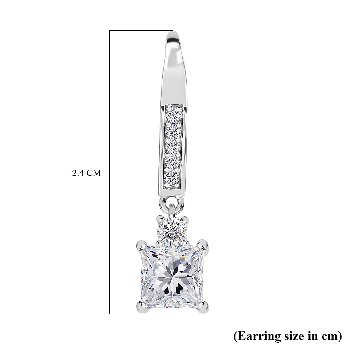 RADIANTA Premium Moissanite - GRA Certified Earring with Hook in Rhodium Overlay Sterling Silver 1.80 Ct. RADIANTA Premium Moissanite - GRA Certified Earring with Hook in Rhodium Overlay Sterling Silver 1.80 Ct.