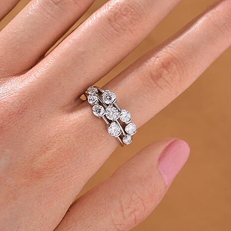 Premium Moissanite GRA Certified (VVS1-D) Moissanite Bubble  Ring in Rhodium Overlay Sterling Silver 1.68 Ct.