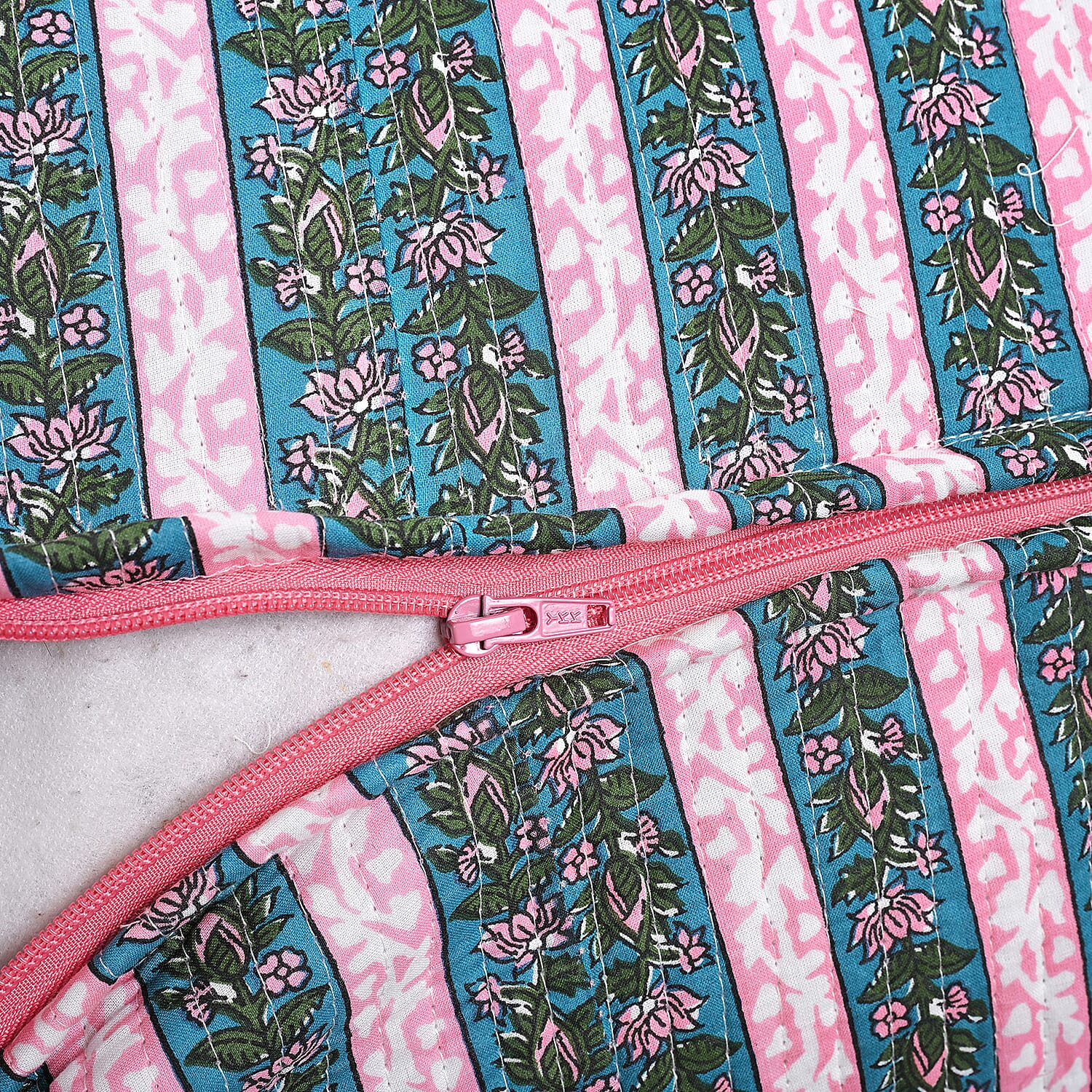 Cotton Hand - Block Stripe Print Quilted Travel Duffel Bag - Pink, Blue & Green