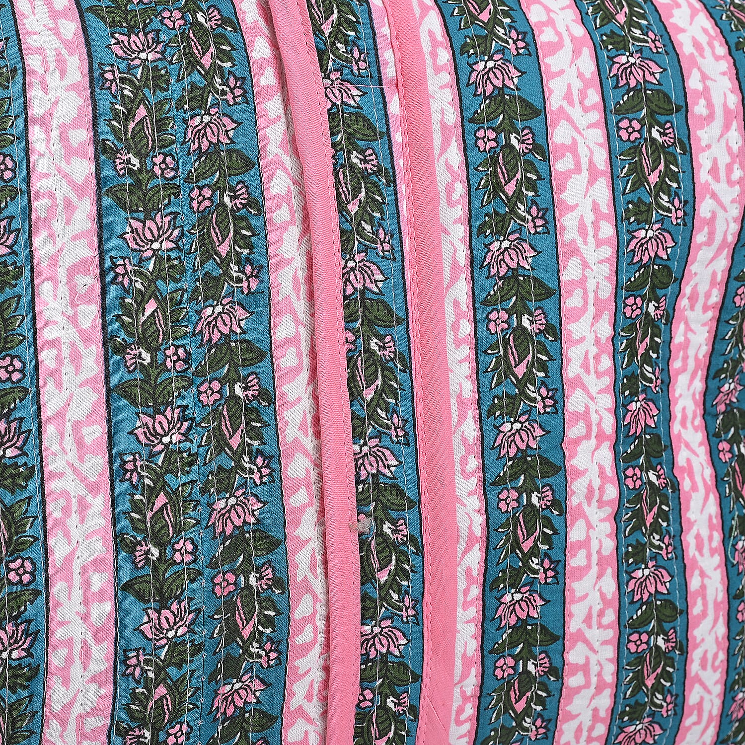 Cotton Hand - Block Stripe Print Quilted Travel Duffel Bag - Pink, Blue & Green