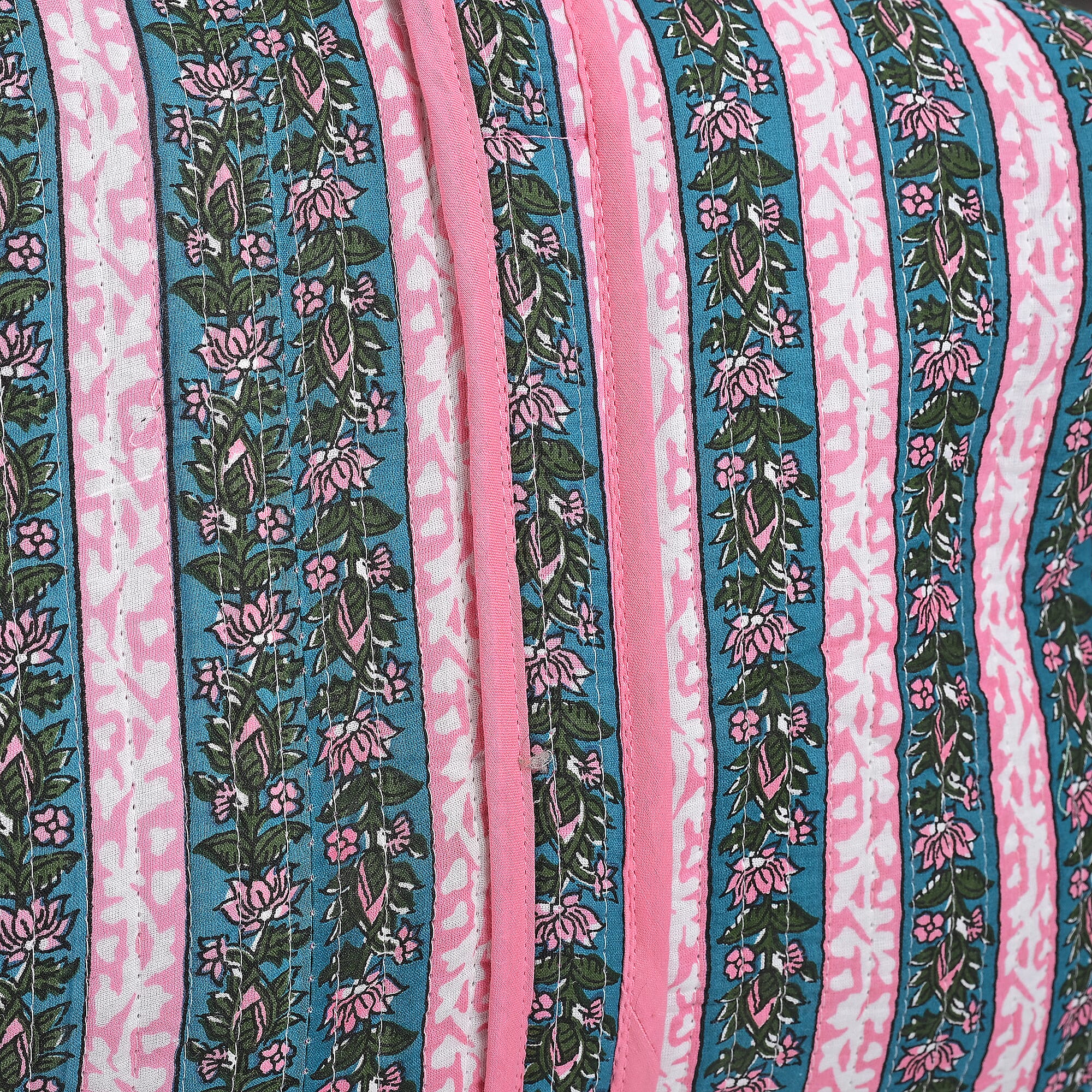 Cotton Hand - Block Stripe Print Quilted Travel Duffel Bag - Pink, Blue & Green Cotton Hand - Block Stripe Print Quilted Travel Duffel Bag - Pink, Blue & Green