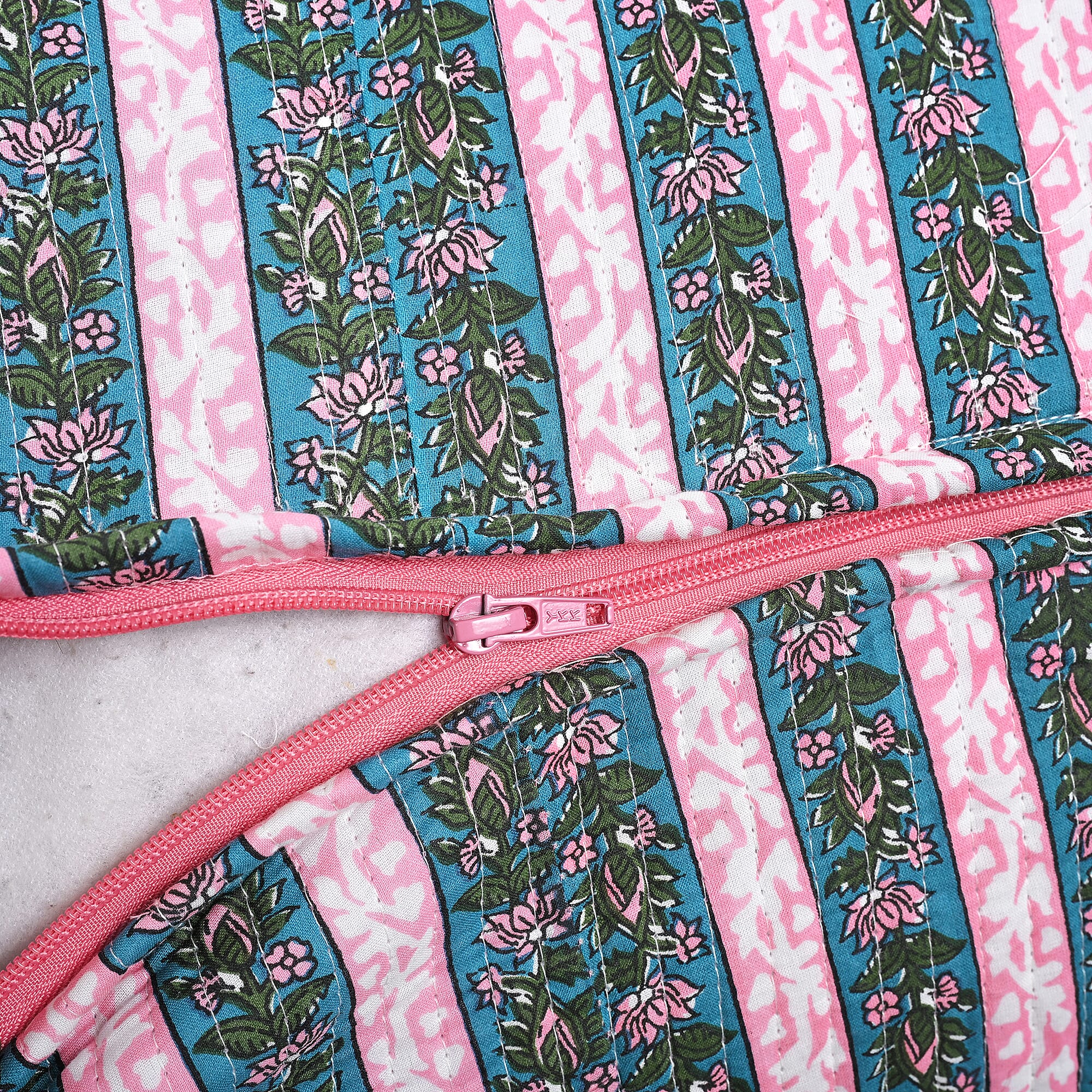 Cotton Hand - Block Stripe Print Quilted Travel Duffel Bag - Pink, Blue & Green Cotton Hand - Block Stripe Print Quilted Travel Duffel Bag - Pink, Blue & Green