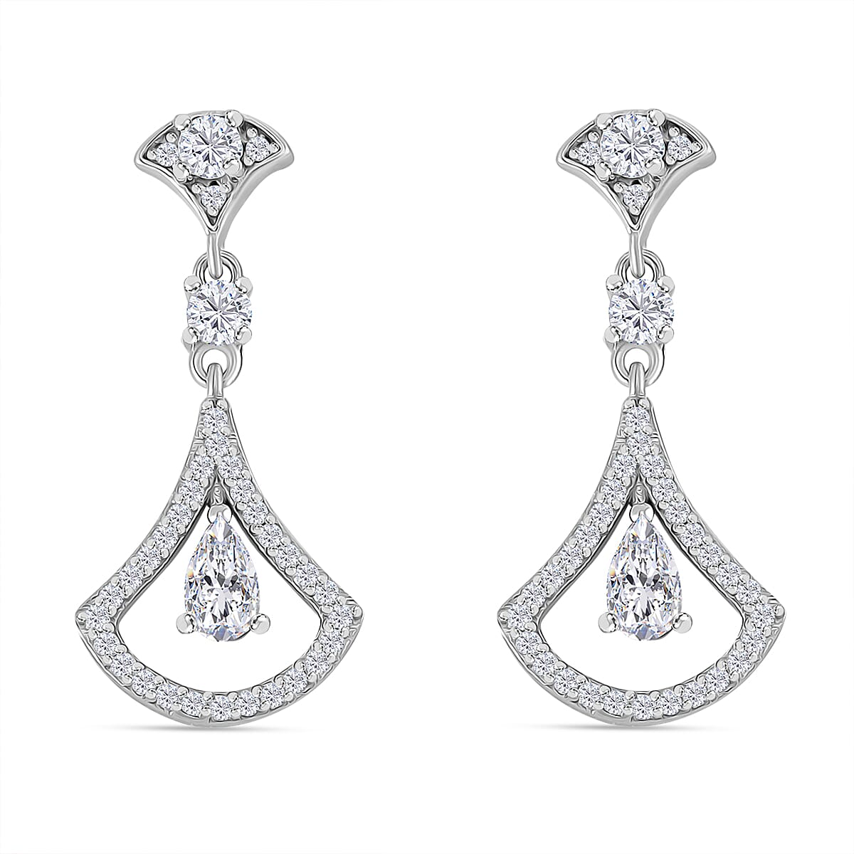 RADIANTA Premium Moissanite - GRA Certified (VVS1-D) Moissanite Earring with Push Back in Rhodium Overlay Sterling Silver 1.20 Ct.