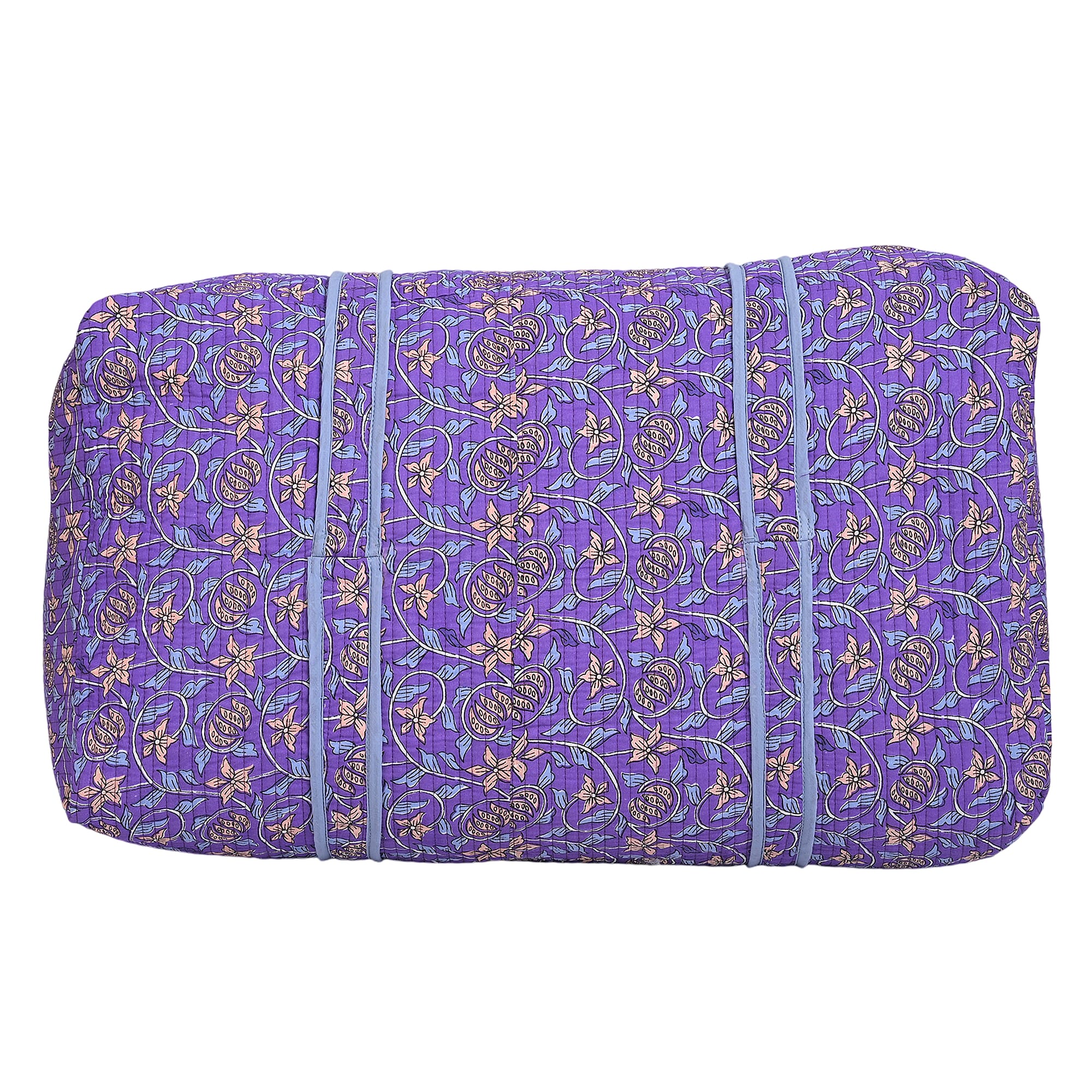 Cotton Hand - Block Floral Print Quilted Travel Duffel Bag - Purple