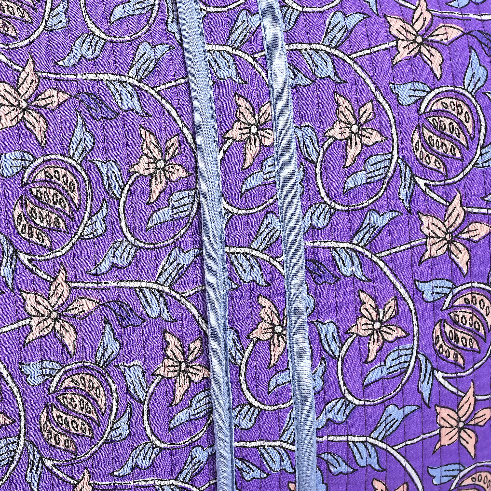 Cotton Hand - Block Floral Print Quilted Travel Duffel Bag - Purple