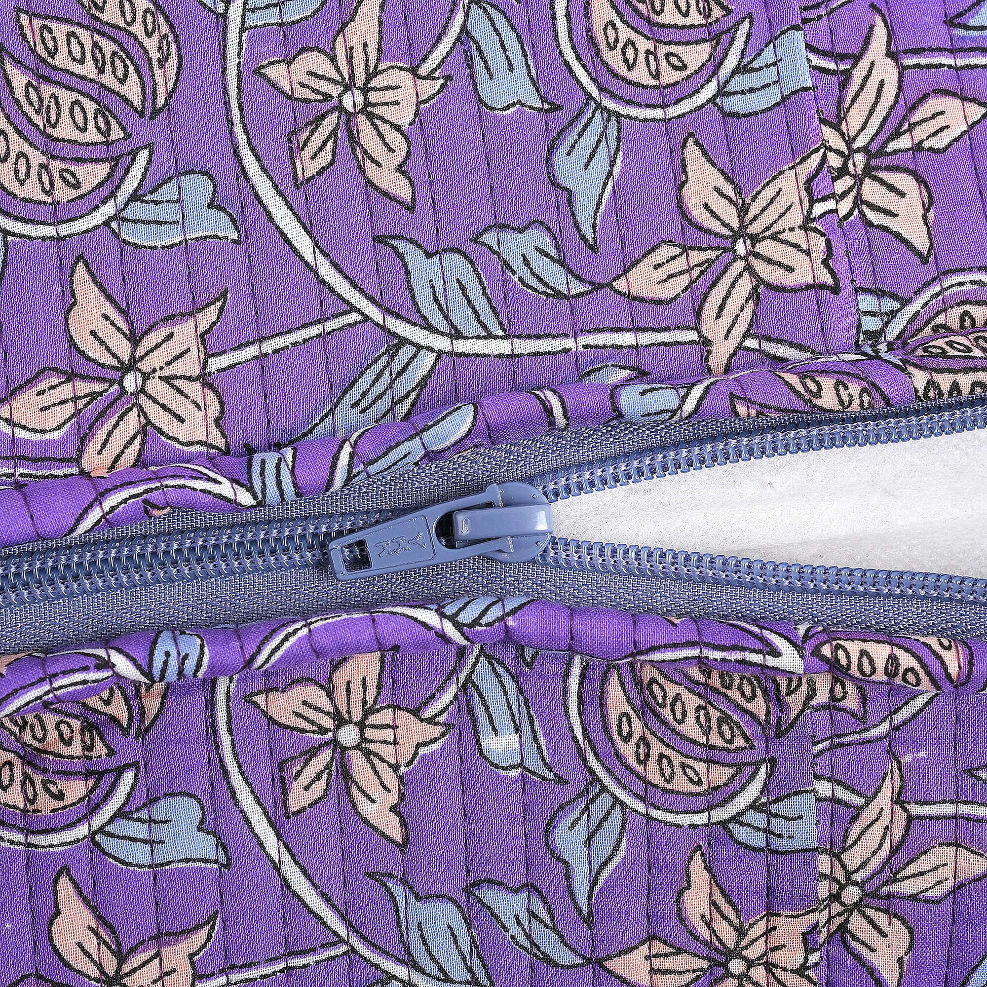 Cotton Hand - Block Floral Print Quilted Travel Duffel Bag - Purple