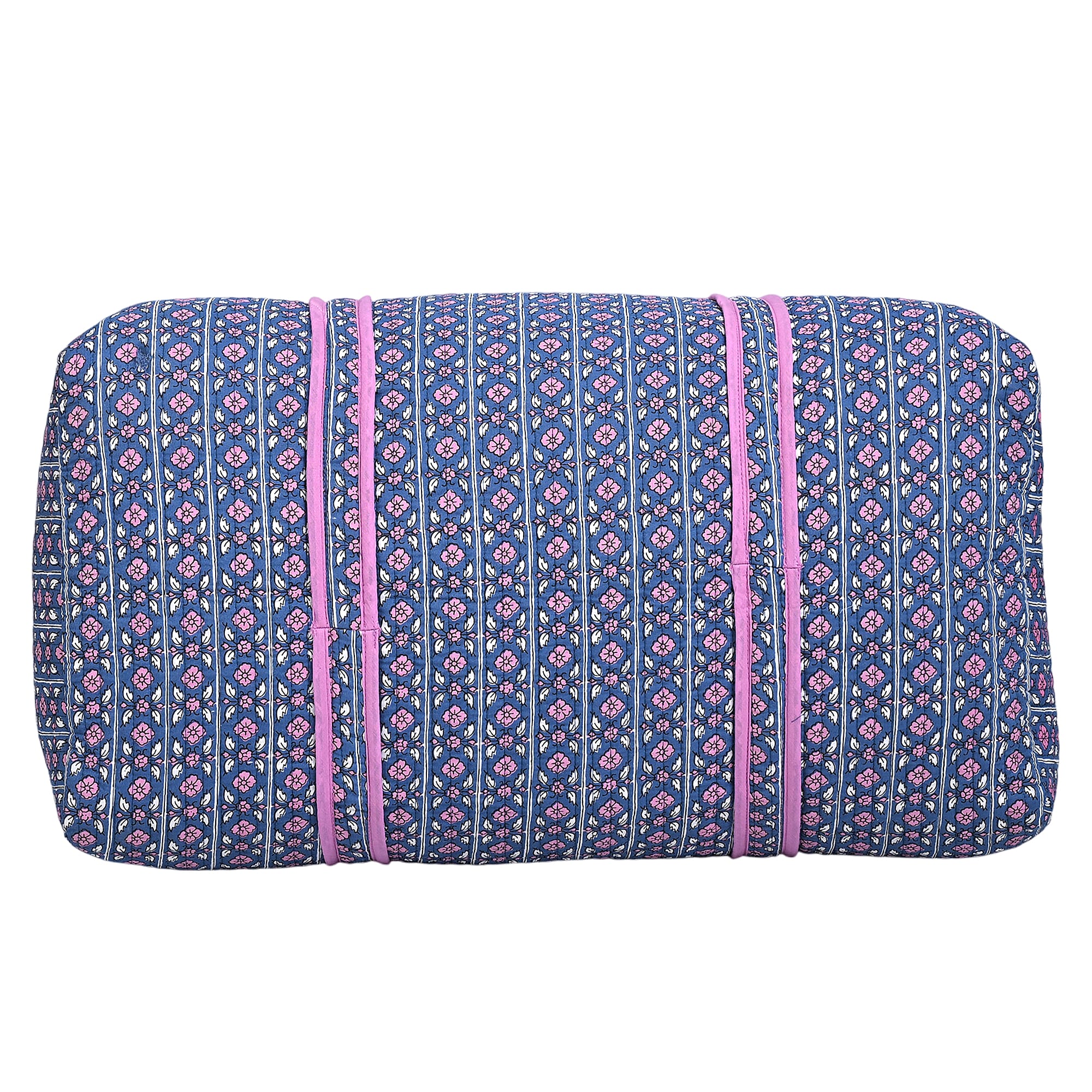 Cotton Hand - Block Floral Print Quilted Travel Duffel Bag - Navy & Purple