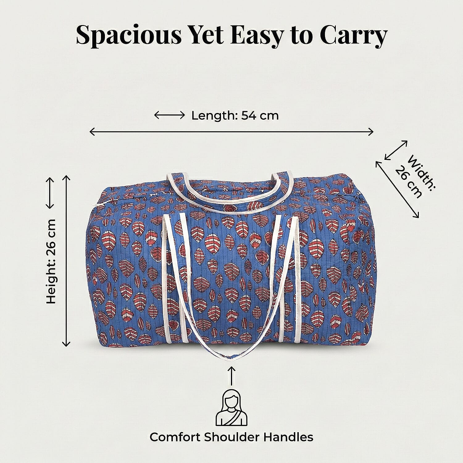 Quilted Fabric Floral Print Travel Duffel Bag - Blue & Red